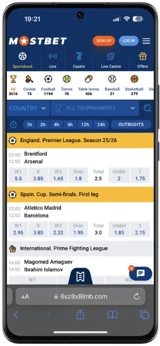 mostbet Screenshot of sports